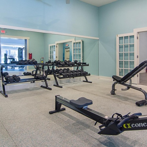 a gym with exercise equipment