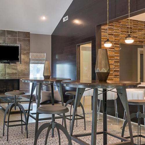 a community kitchen with tables and chairs